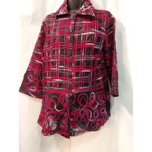 Parsley &  Sage Womens Mesh Sheer Artsy Button Down Blouse Medium